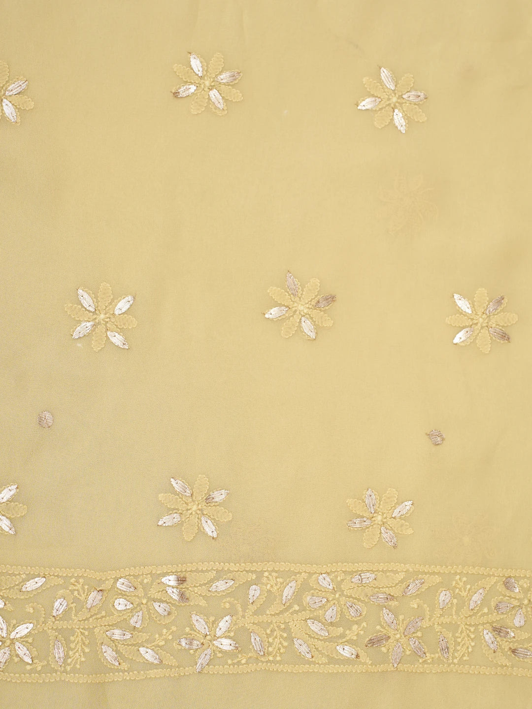 Ada Hand Embroidered Dusty Yellow Viscose Georgette Lucknowi Chikankari Unstitched Kurta Dupatta Set With Gota Patti Work 01A934104