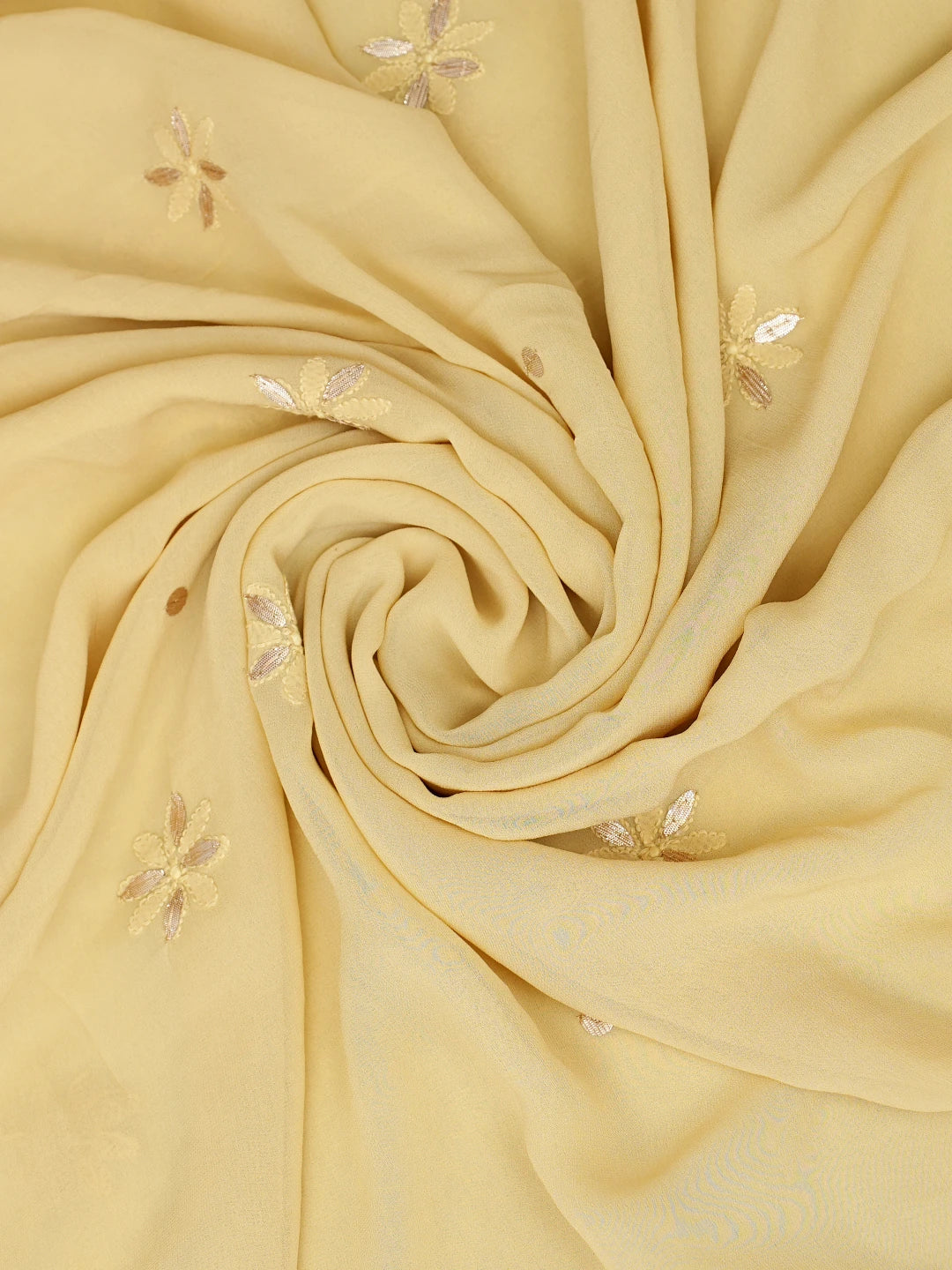 Ada Hand Embroidered Dusty Yellow Viscose Georgette Lucknowi Chikankari Unstitched Kurta Dupatta Set With Gota Patti Work 01A934104
