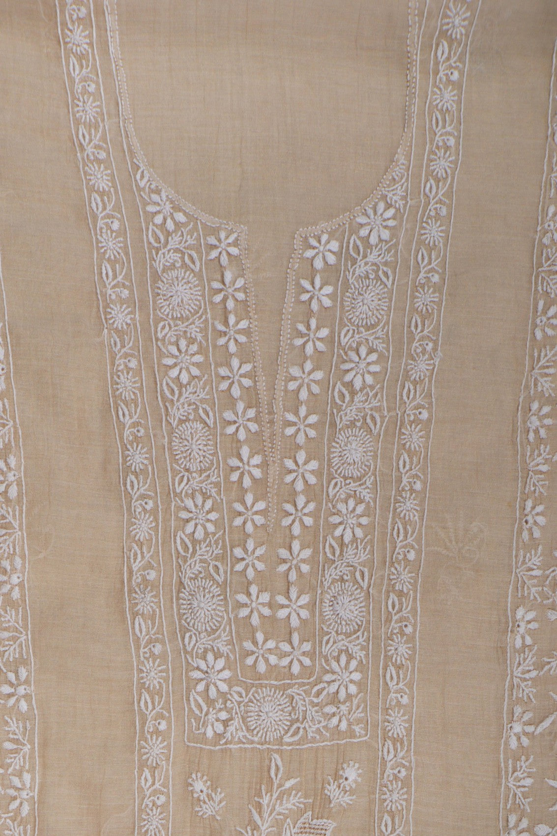 Ada Hand Embroidered Fawn Tissue Lucknowi Chikankari Unstitched Kurta Dupatta Set 01A265057