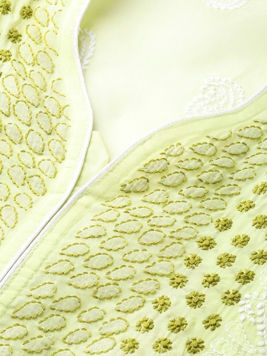 Ada Hand Embroidered Green Cotton Lucknow Chikan Top– A100229