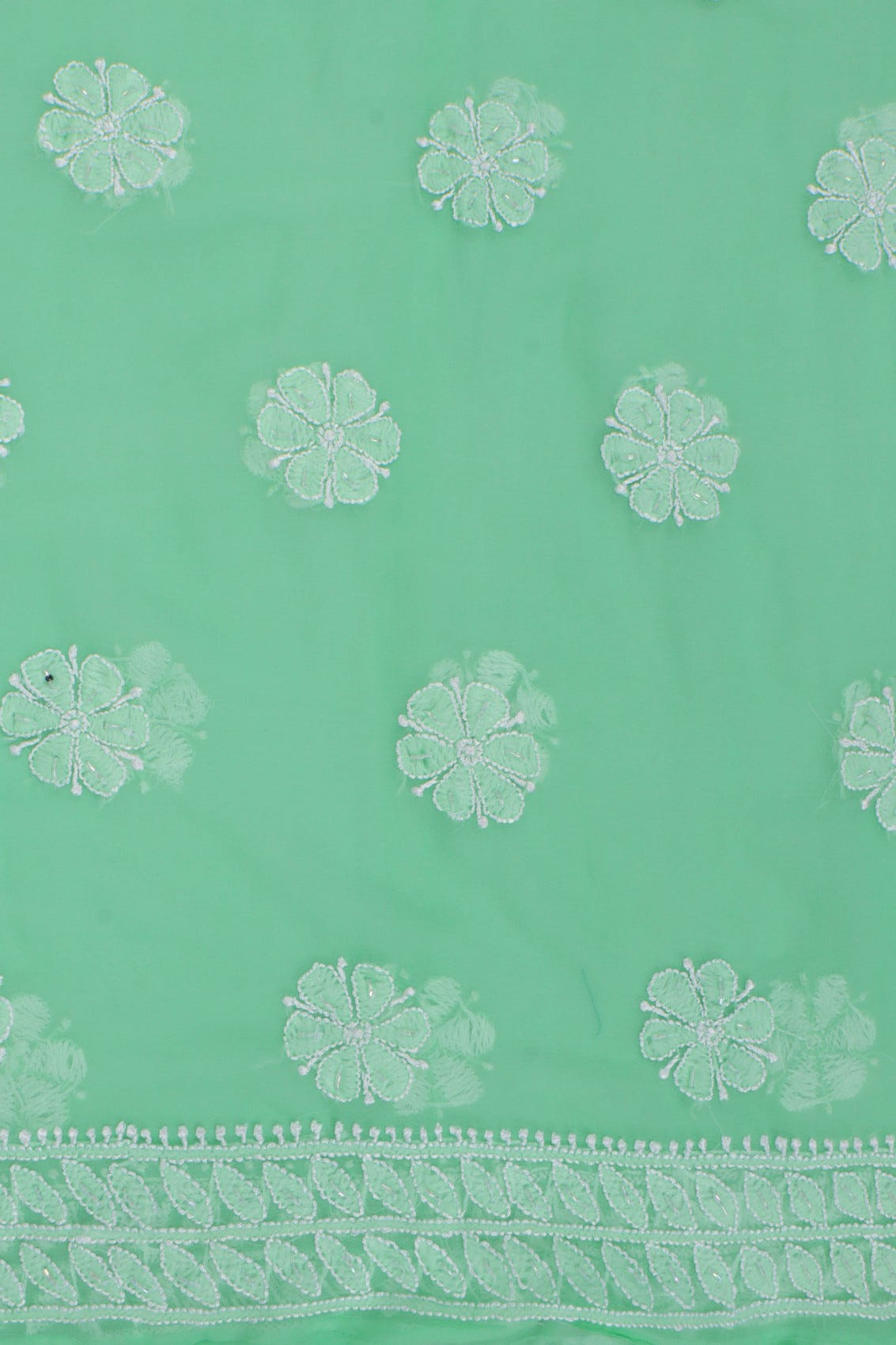 Ada Hand Embroidered Bright Green Georgette Lucknowi Chikankari Unstitched Suit Piece With Pearl Work 01A271033
