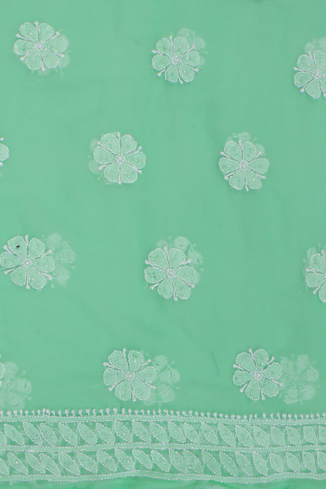 Ada Hand Embroidered Bright Green Georgette Lucknowi Chikankari Unstitched Suit Piece With Pearl Work 01A271033