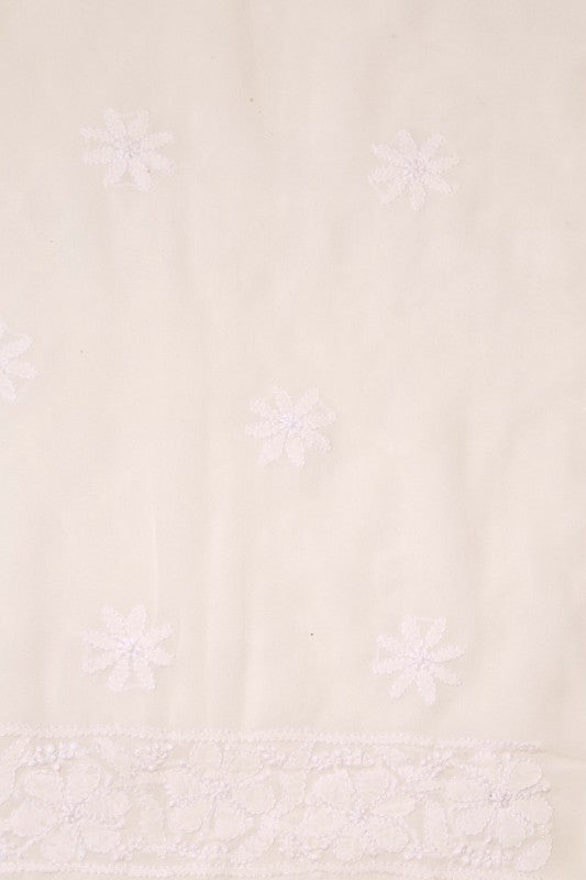Ada Hand Embroidered Off White Pure Georgette Chikankari Unstitched Kurta - A505481