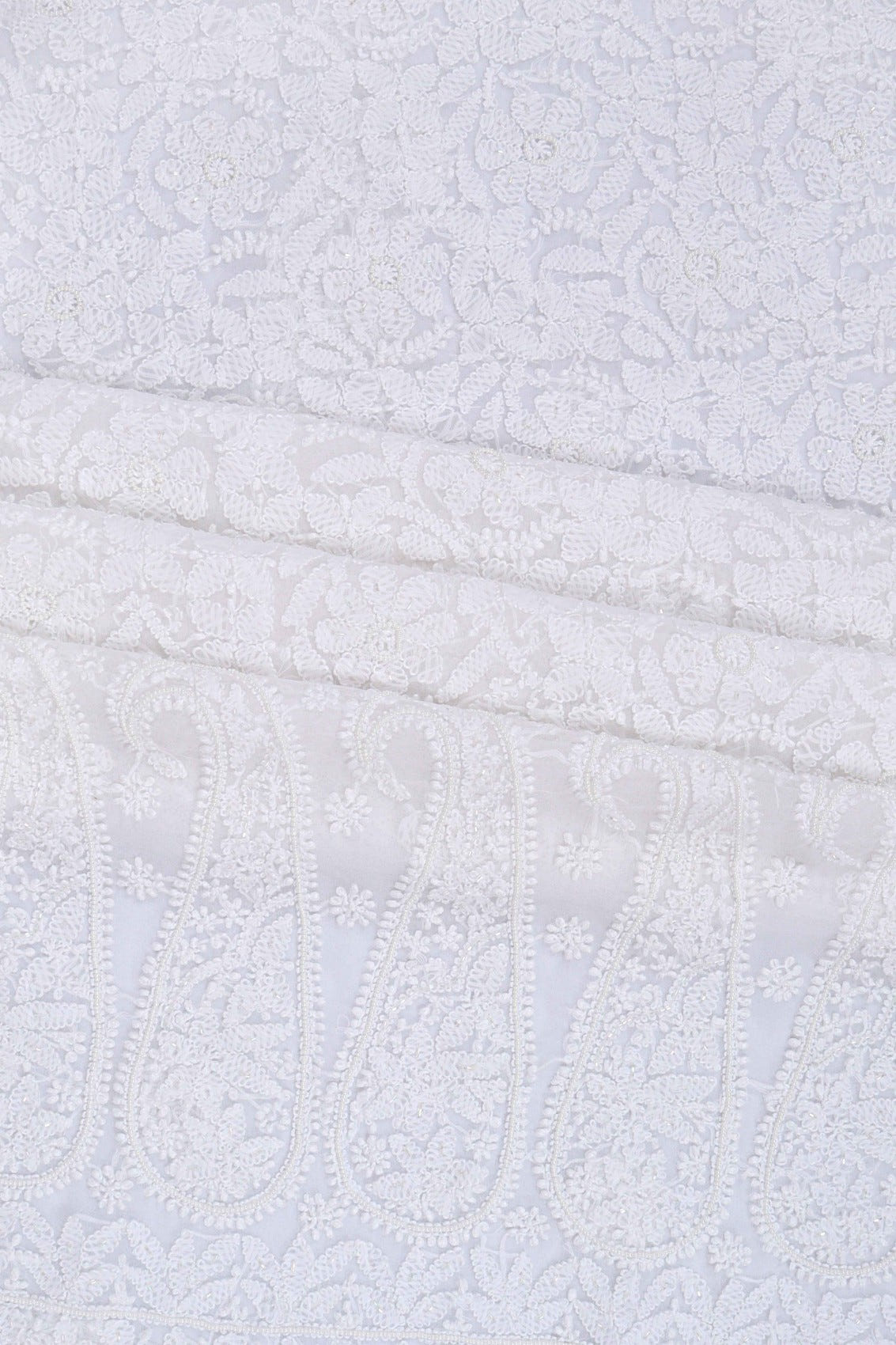 Ada Hand Embroidered White Georgette Lucknowi Chikankari Unstitched Suit Piece With Pearl Work 01A28076