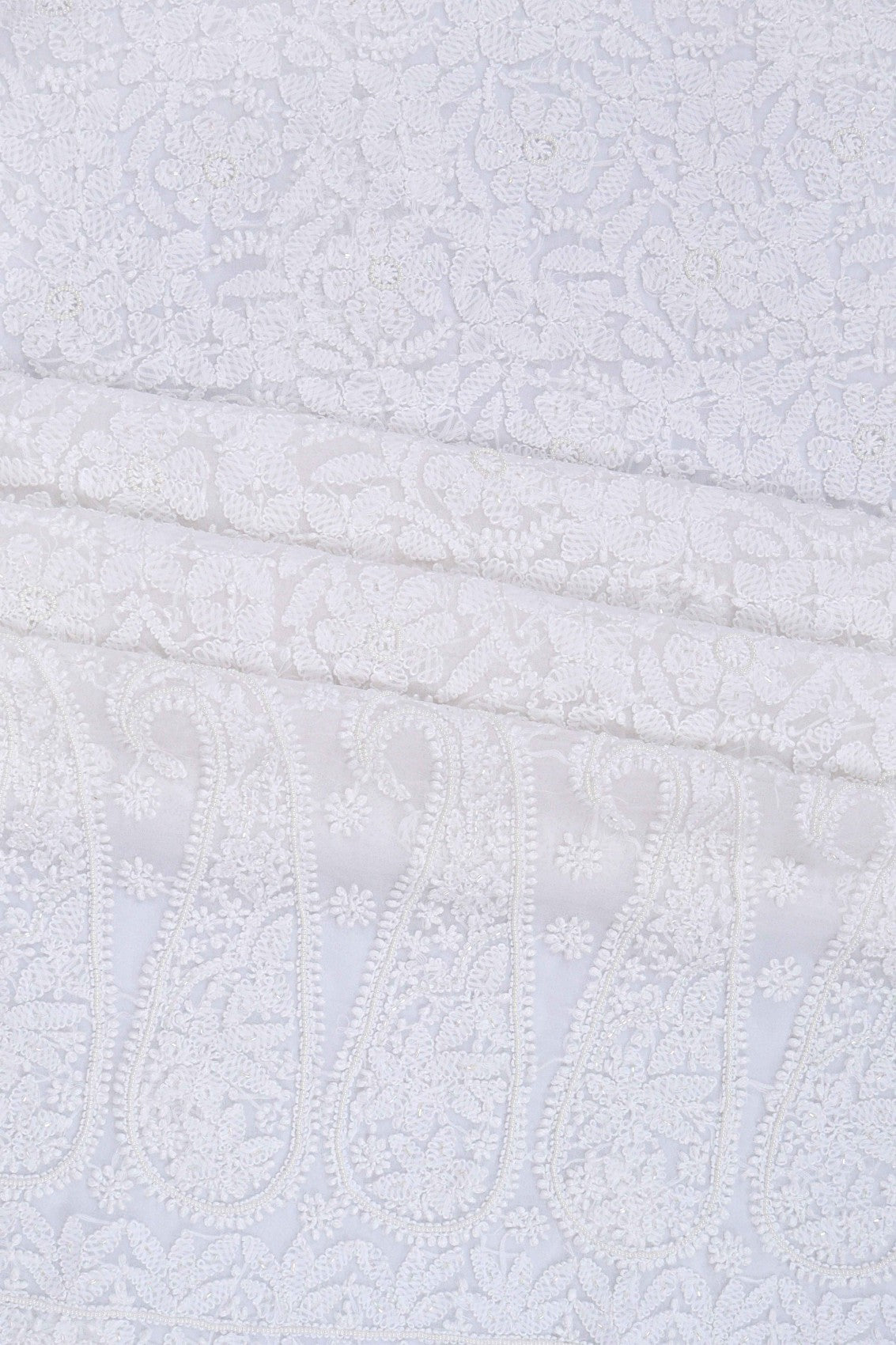 Ada Hand Embroidered White Georgette Lucknowi Chikankari Unstitched Suit Piece With Pearl Work 01A28076