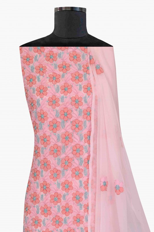 Ada Hand Embroidered Pink Georgette Lucknowi Chikan Unstitched Suit Piece A566784