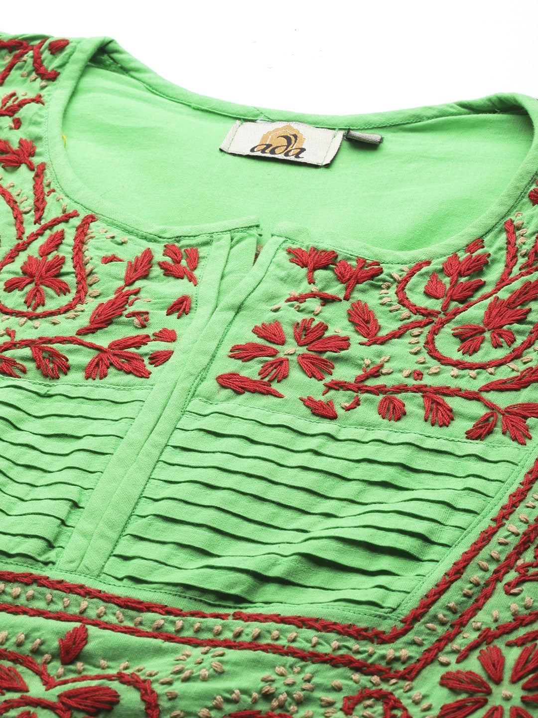 Ada Hand Embroidered Green Cotton Lucknow Chikan Kurti– A226921