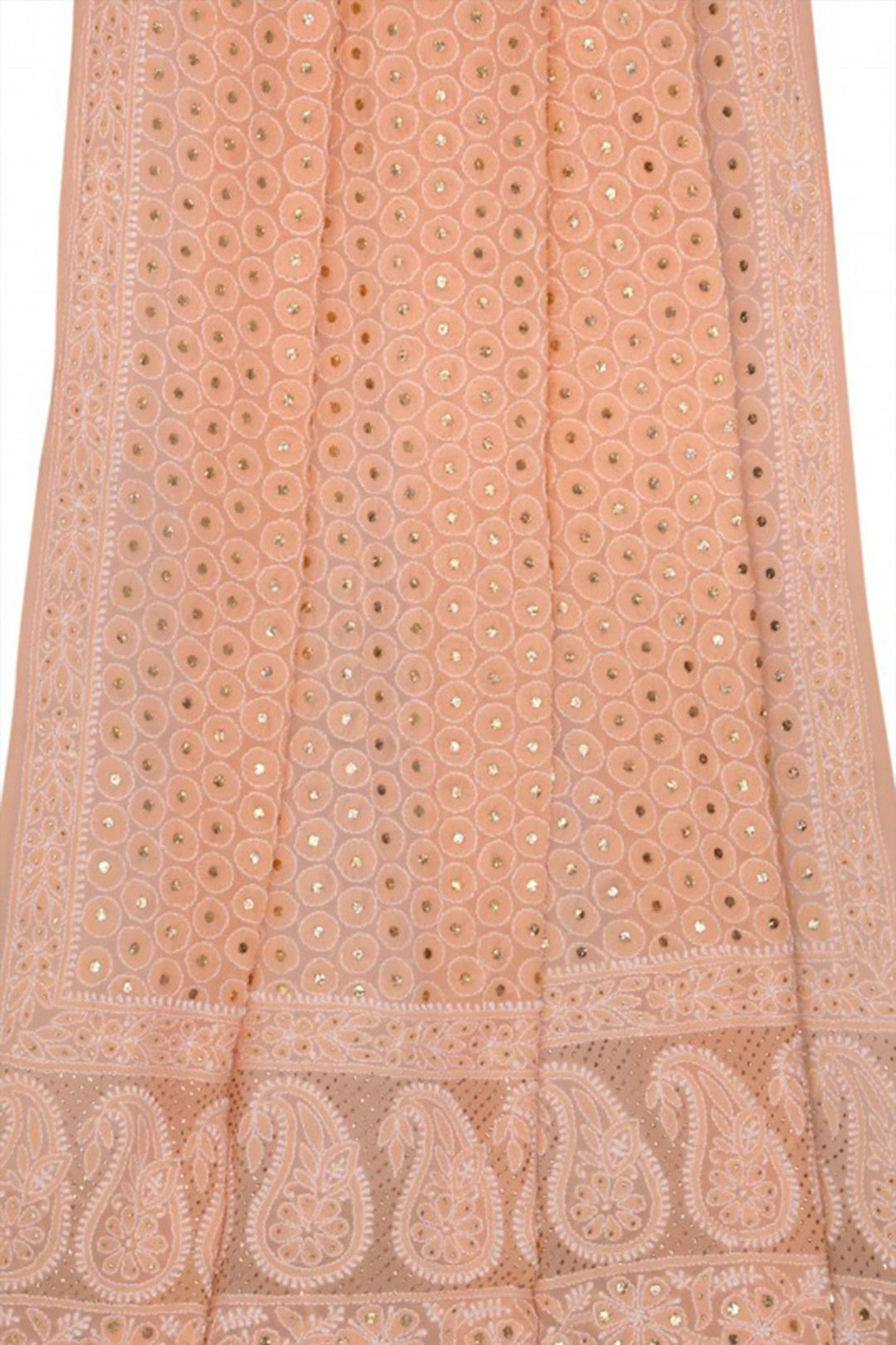 Ada Hand Embroidered Peach Pure Georgette Lucknowi Chikankari Dupatta With Muqaish Work A574883