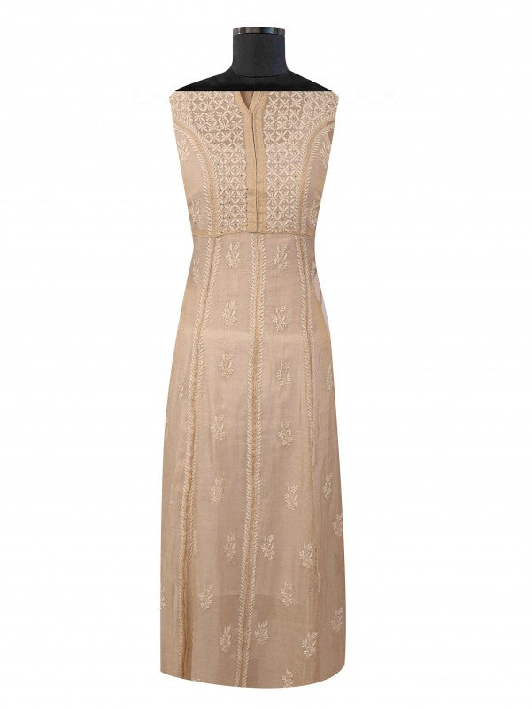 Ada Hand Embroidered Natural Fawn Tissue Lucknowi Chikan Unstitched Kurta Piece With Muqaish Work A597258