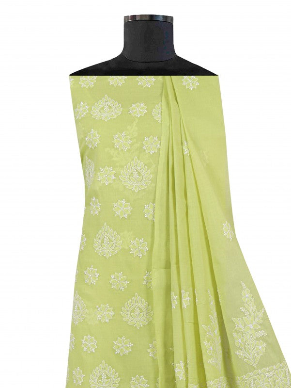 Ada Hand Embroidered Sheen Green Cotton Lucknowi Chikan Unstitched Suit Piece A530212