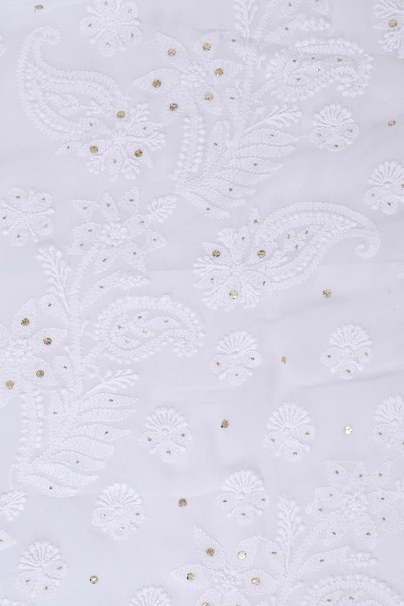 Ada Hand Embroidered White Georgette Lucknowi Chikankari Saree/Blouse With Muqaish Work- A619746