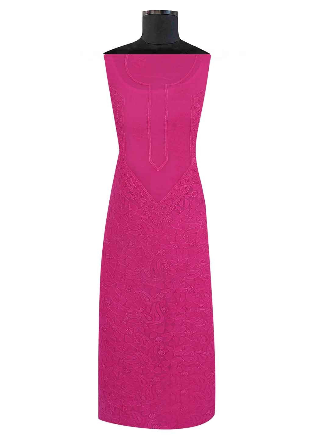 Ada Hand Embroidered Magenta Georgette Lucknowi Chikan Unstitched Kurta Piece A526847