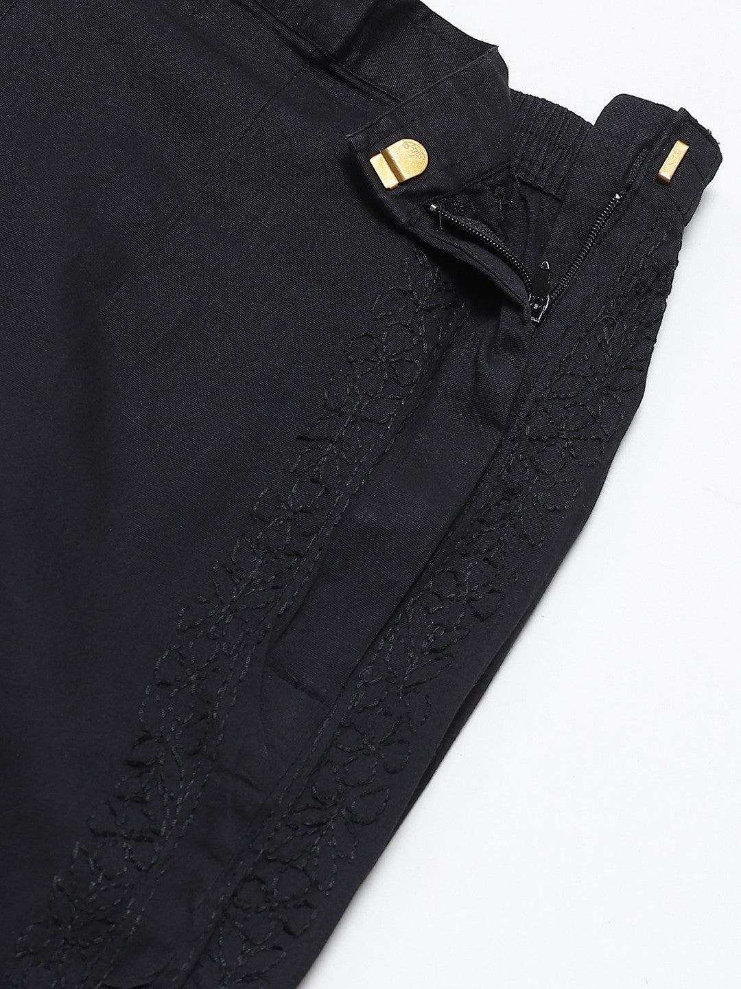 Ada Hand Embroidered Black Cotton Lucknowi Chikankari Trouser A215068