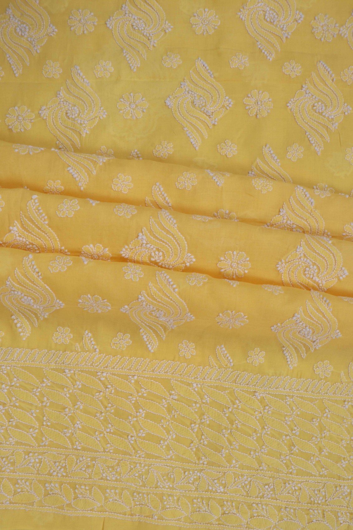 Ada Hand Embroidered Yellow Cotton Lucknowi Chikankari Unstitched Suit Piece 01A204090