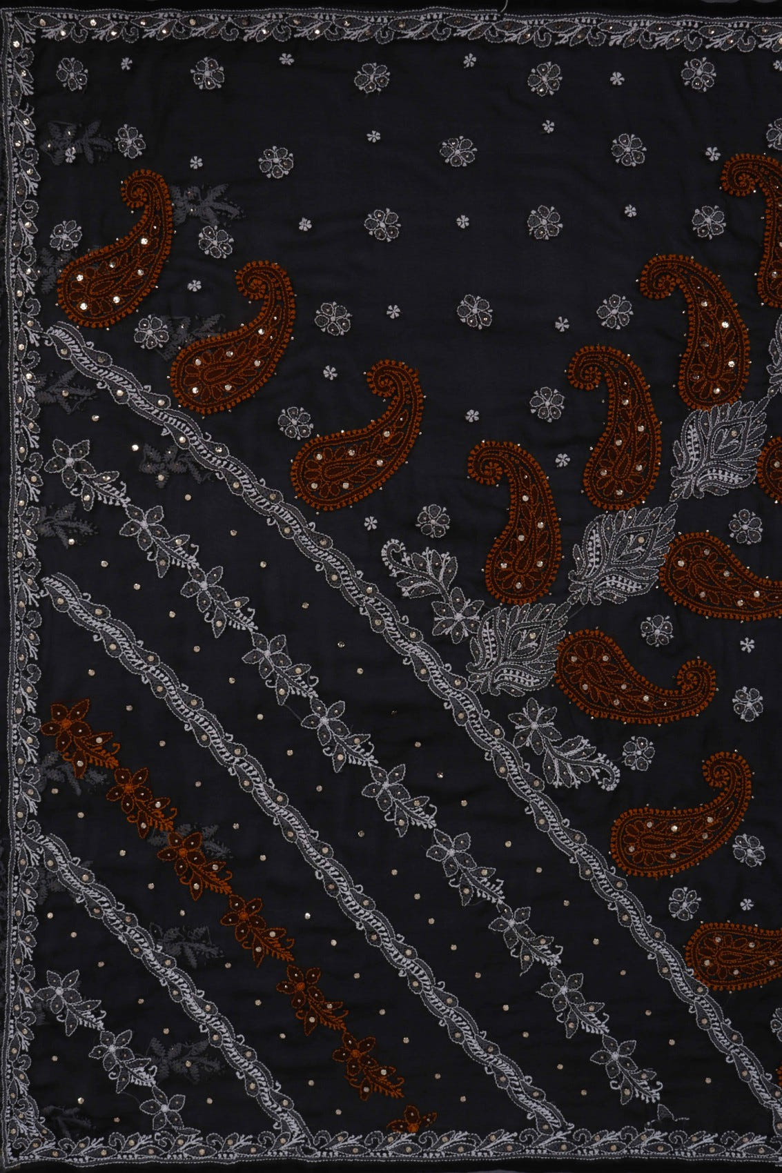 Ada Hand Embroidered Black Georgette Lucknowi Chikankari Saree/Blouse With Muqaish Work A204201