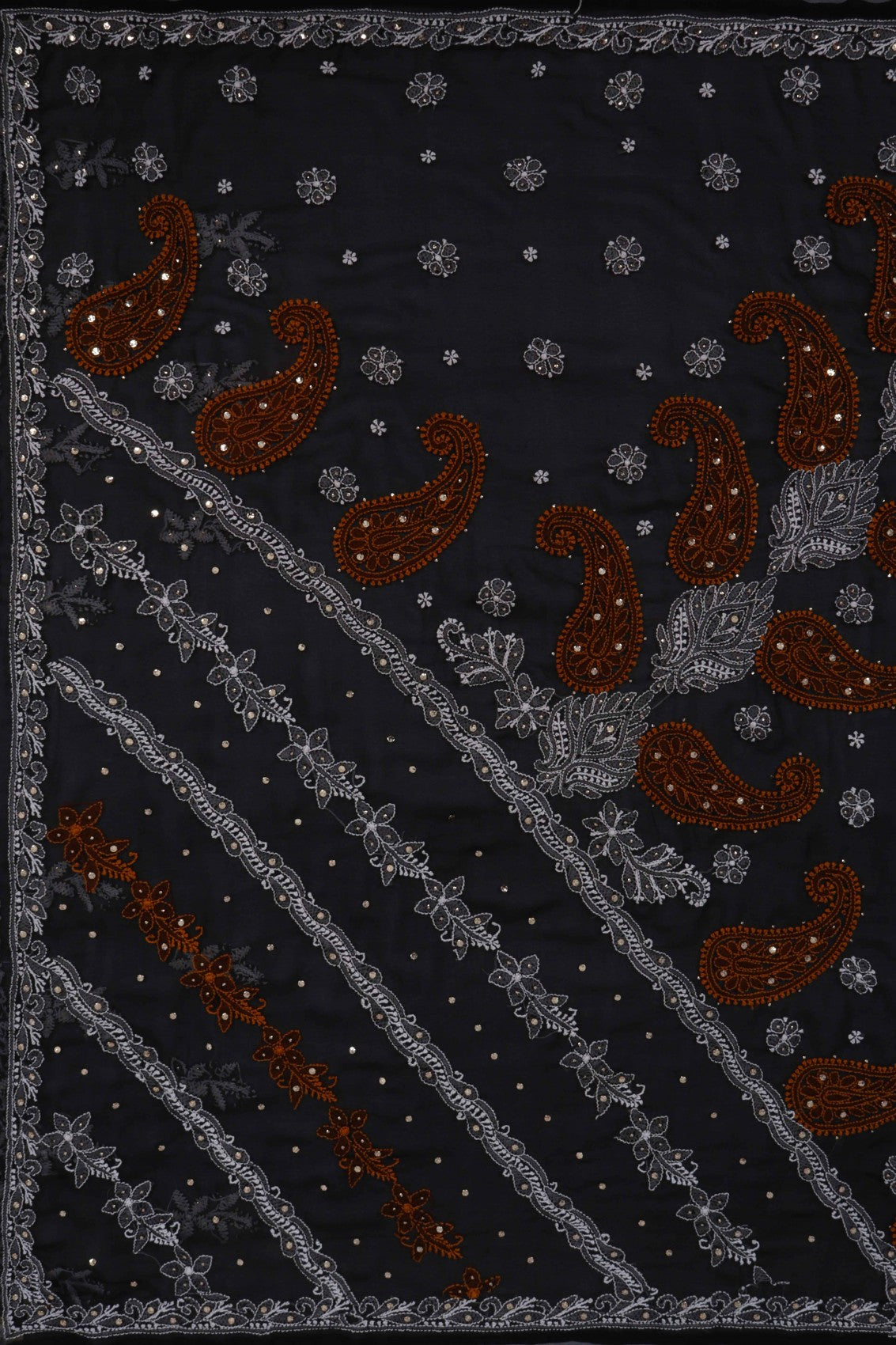Ada Hand Embroidered Black Georgette Lucknowi Chikankari Saree/Blouse With Muqaish Work A204201