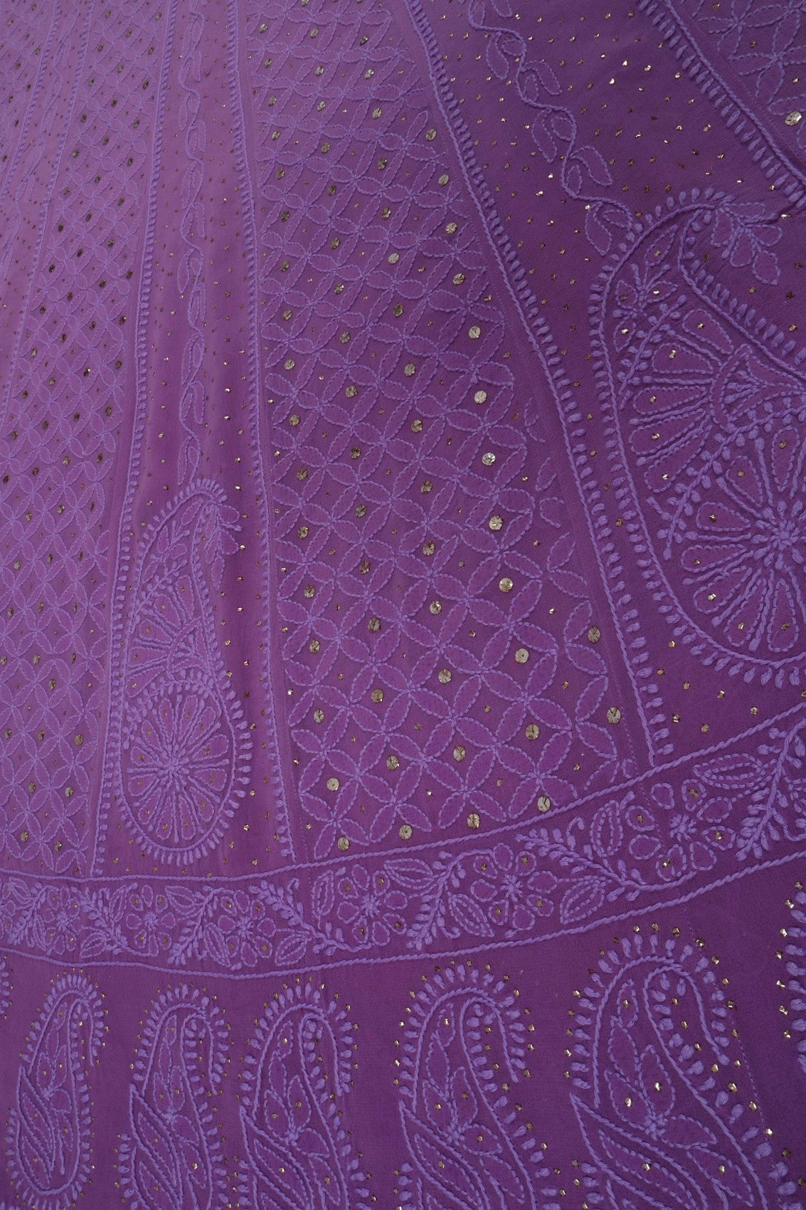Ada Hand Embroidered Purple Ombre Shade Georgette Lucknowi Chikankari Semi-Stitched Anarkali Kurta Dupatta Set With Muqaish Work 01A207573