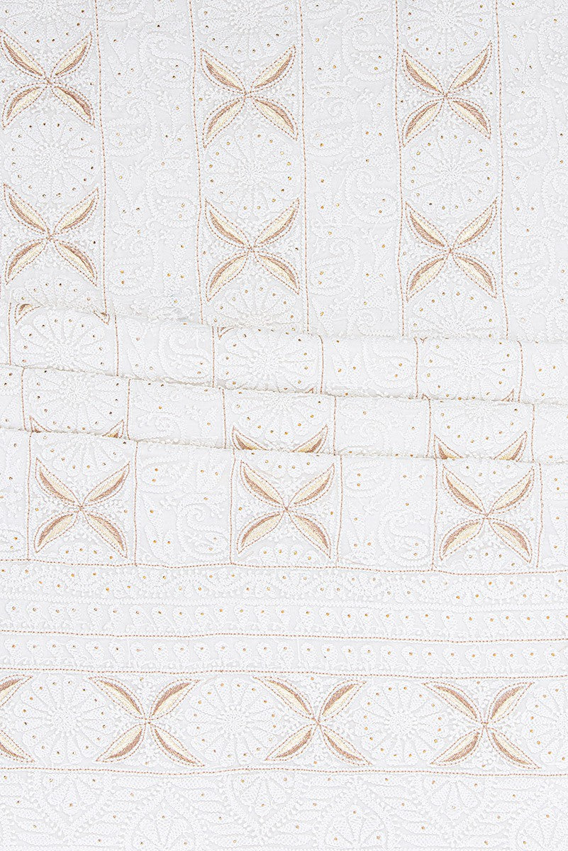 Ada Hand Embroidered White Georgette Lucknowi Chikan Unstitched Suit Piece with Muqaish Work A580885