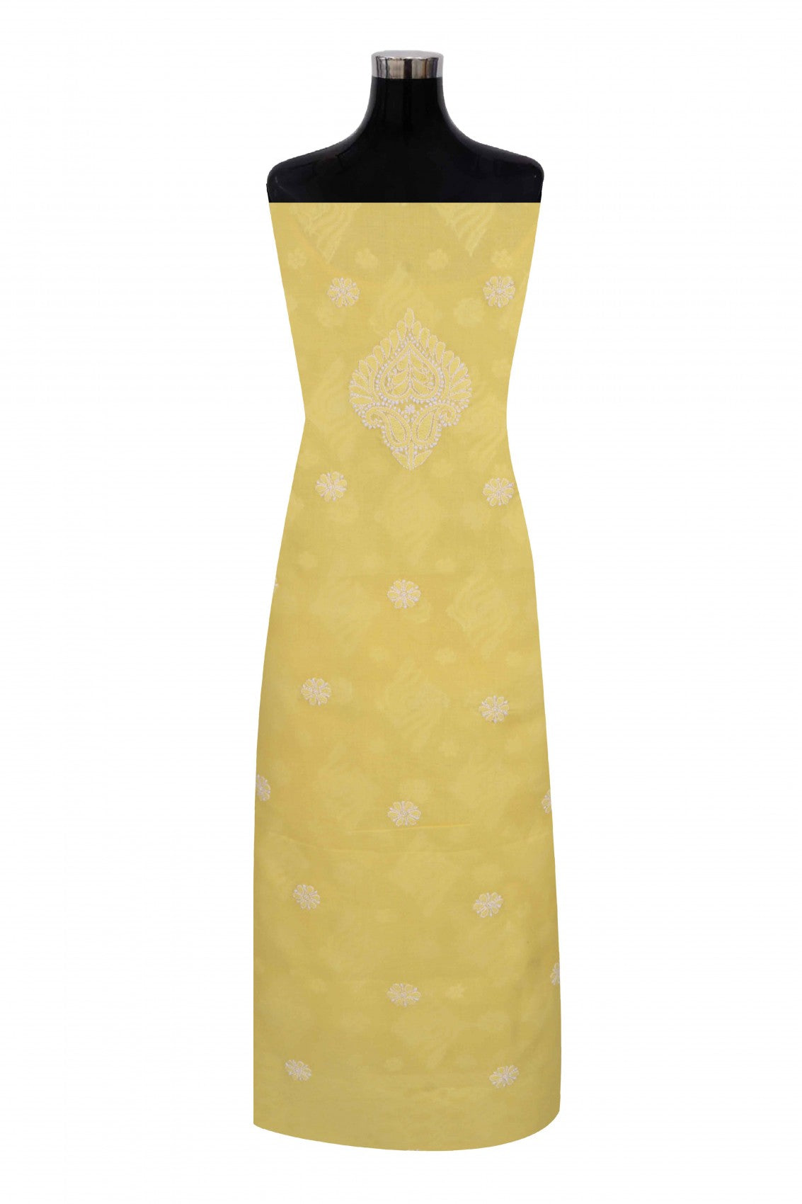 Ada Hand Embroidered Yellow Cotton Lucknowi Chikankari Unstitched Suit Piece 01A204090
