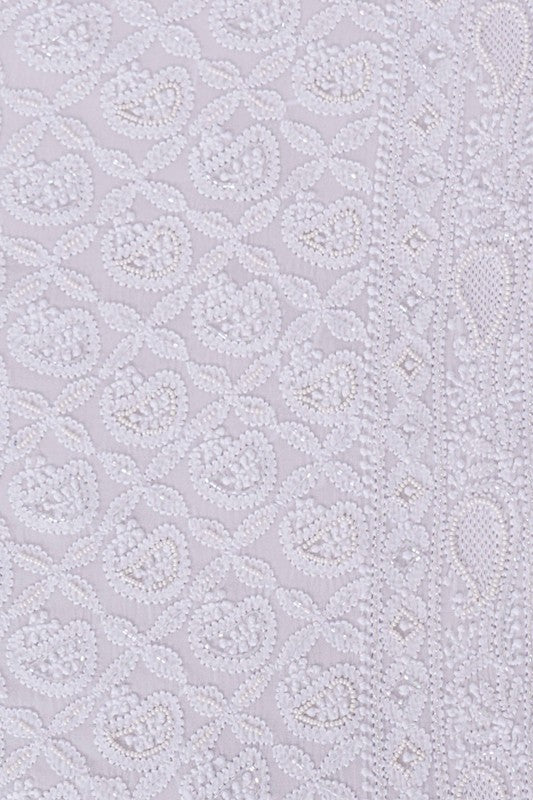 Ada Hand Embroidered White Georgette Lucknowi Chikankari Unstitched Men's Kurta Piece With Pearl Work A581360