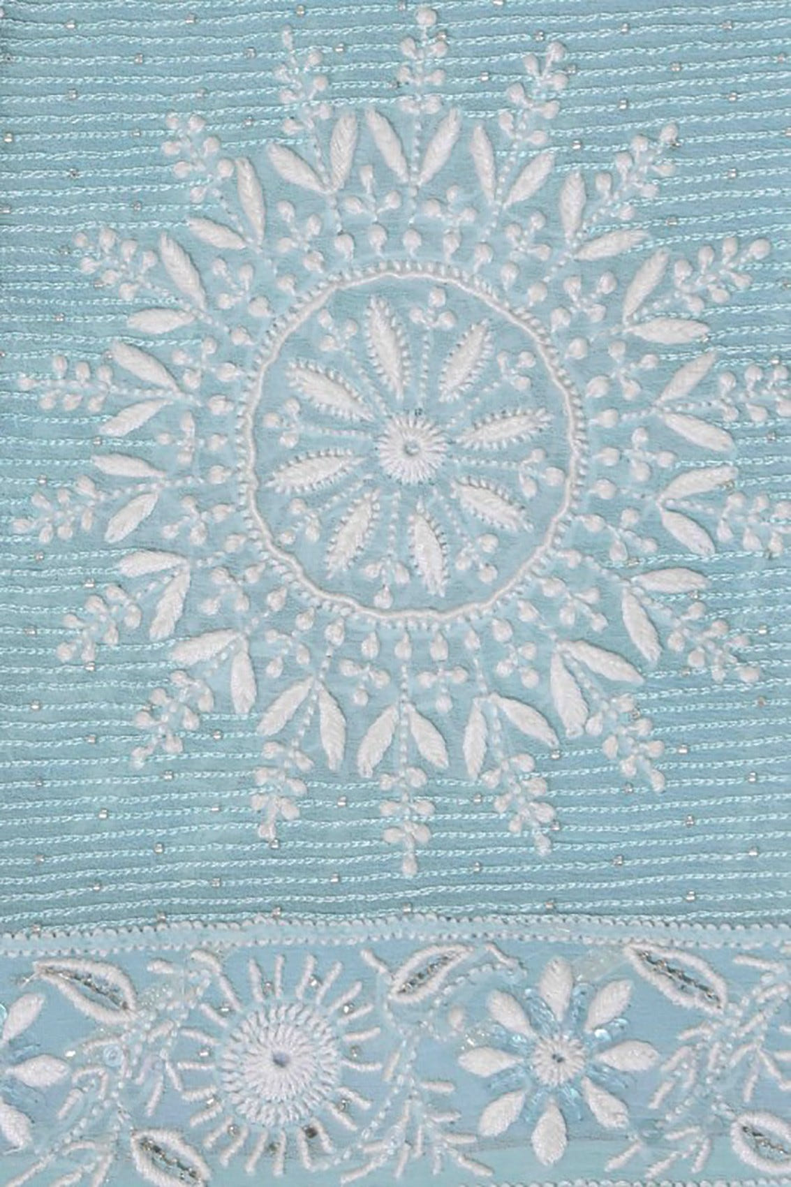 Ada Hand Embroidered Blue Chiffon Lucknowi Chikankari Dupatta With Gota Patti Work A600709