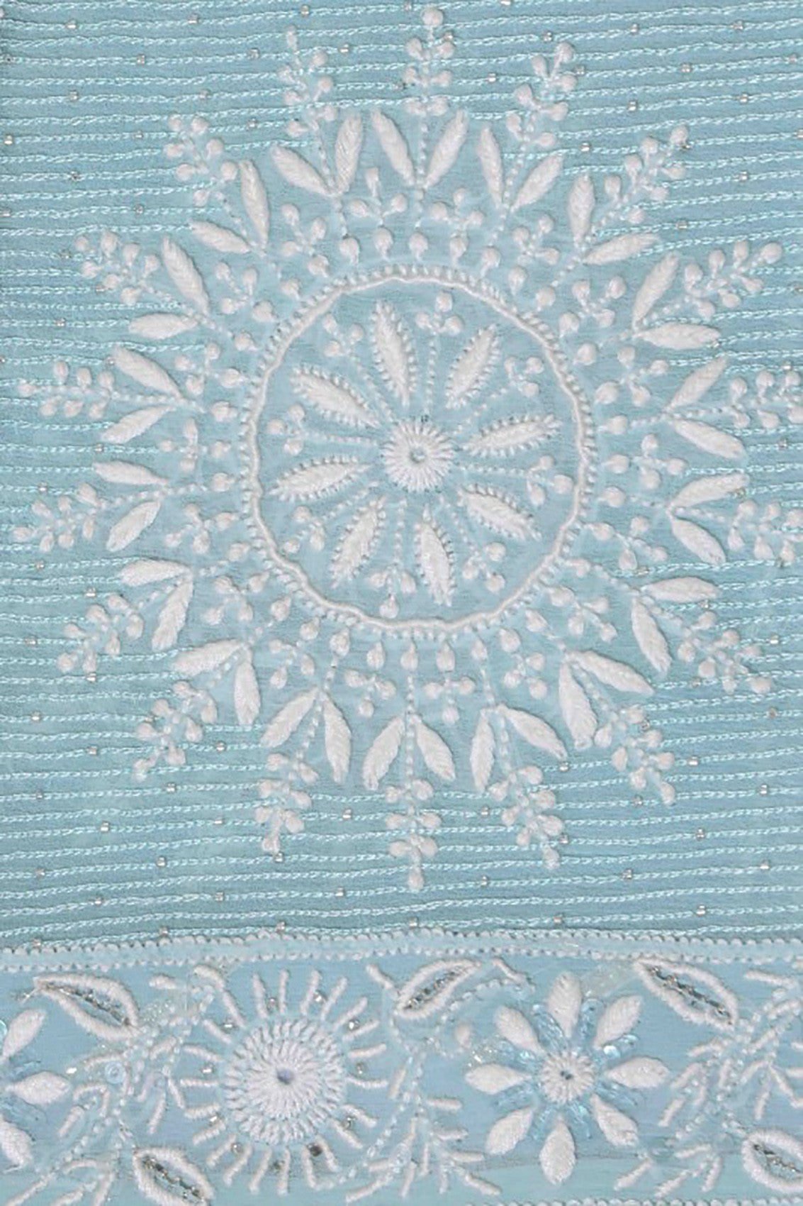 Ada Hand Embroidered Blue Chiffon Lucknowi Chikankari Dupatta With Gota Patti Work A600709