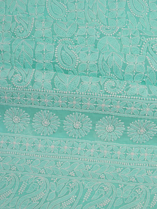 Ada Hand Embroidered Sea Green Cotton Lucknowi Chikan Unstitched Suit Piece A614599