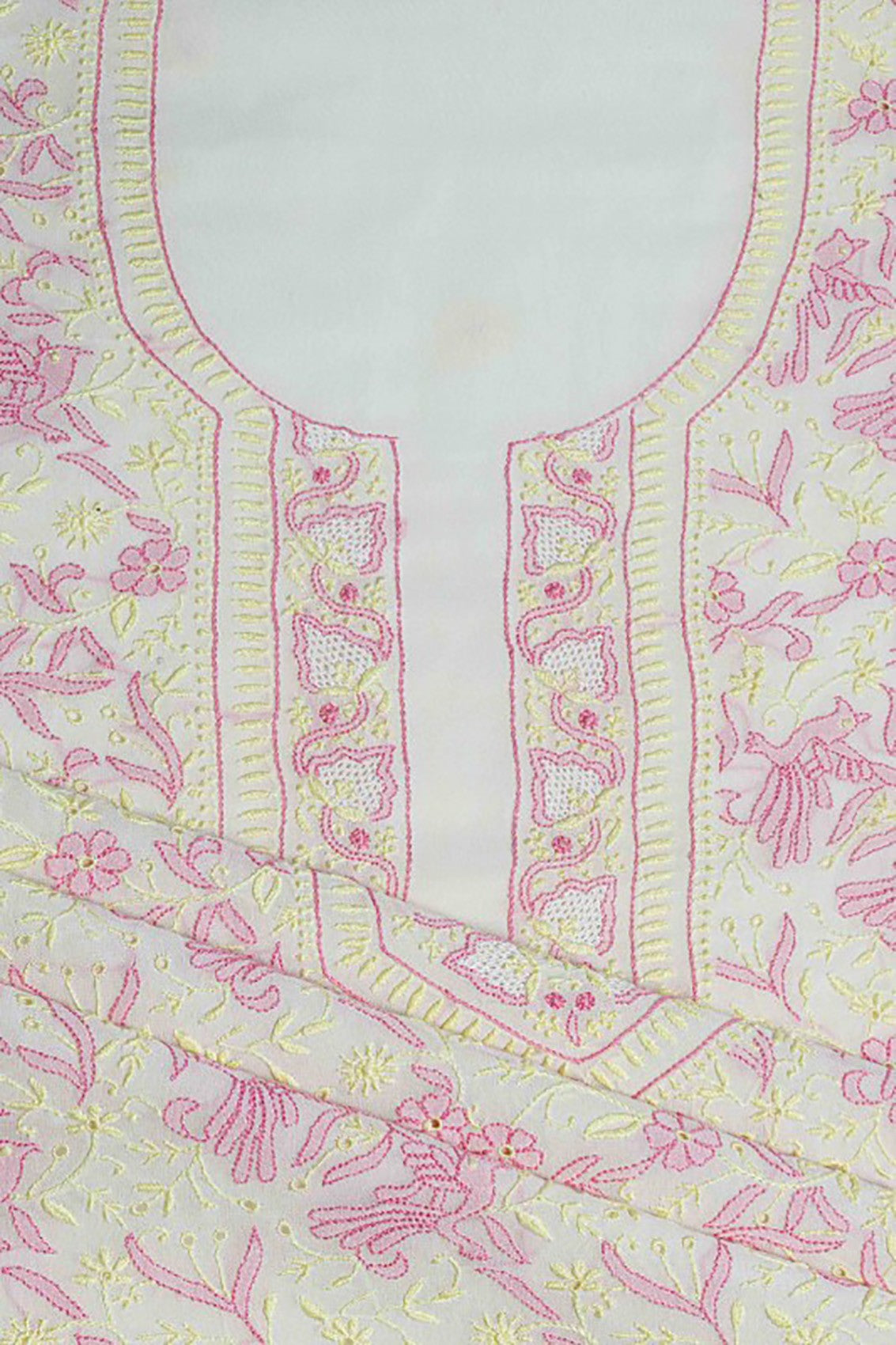 Ada Hand Embroidered White Pure Georgette Chikankari Unstitched Kurta Dupatta Set A223169