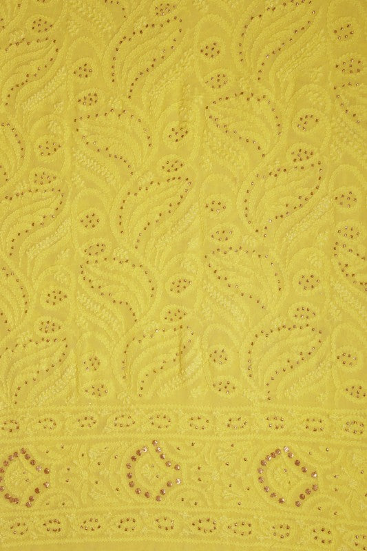 Ada Hand Embroidered Yellow Pure Georgette Lucknowi Chikankari Lehenga Set with Muqaish Work A578270