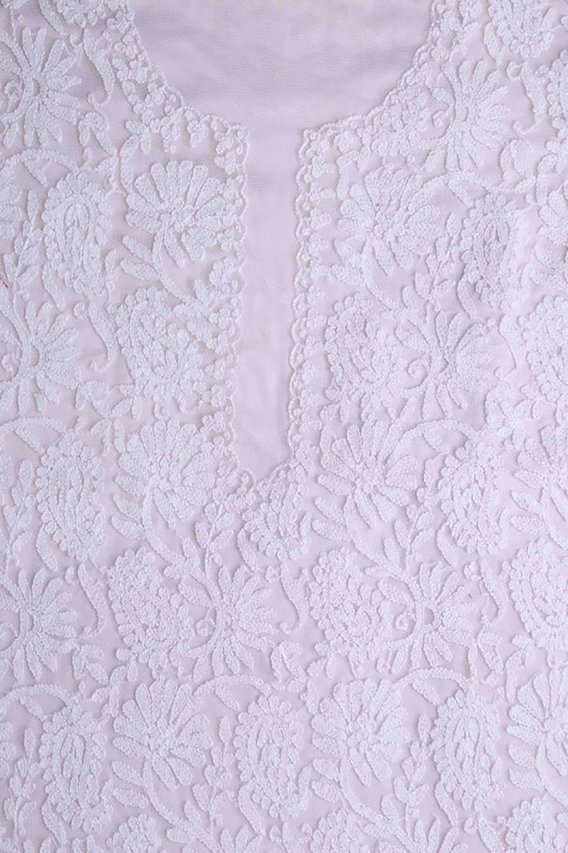 Ada Hand Embroidered White Net Lucknowi Chikankari Unstitched Kurta Dupatta A119279