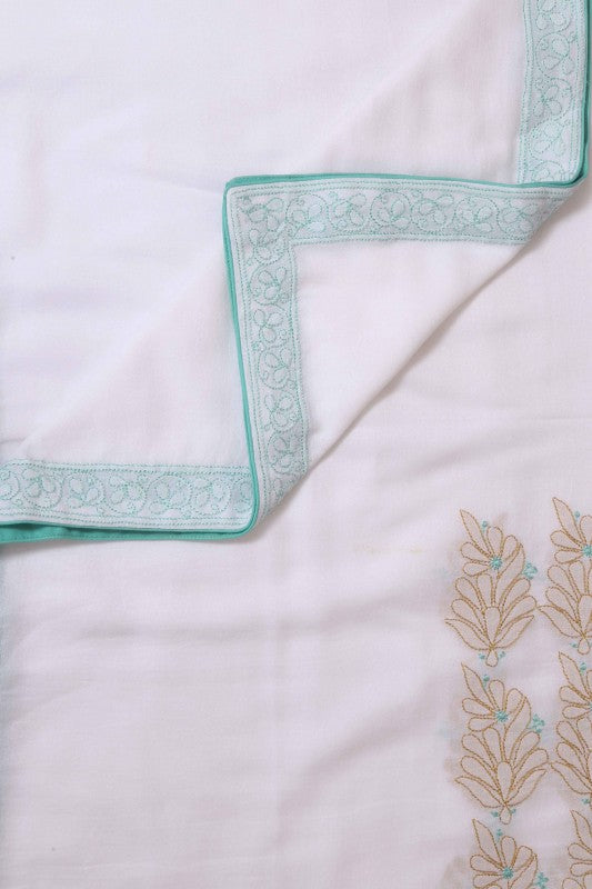 Ada Hand Embroidered White Cotton Lucknowi Chikankari Table Cover A475715