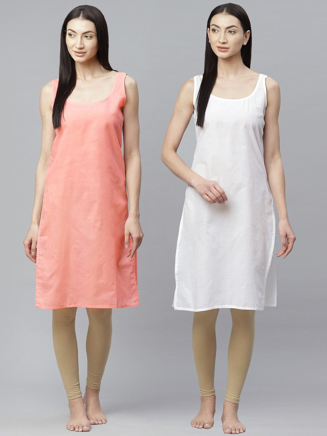 Ada White and Peach Cotton Long Slips Combo of 2  A294929.