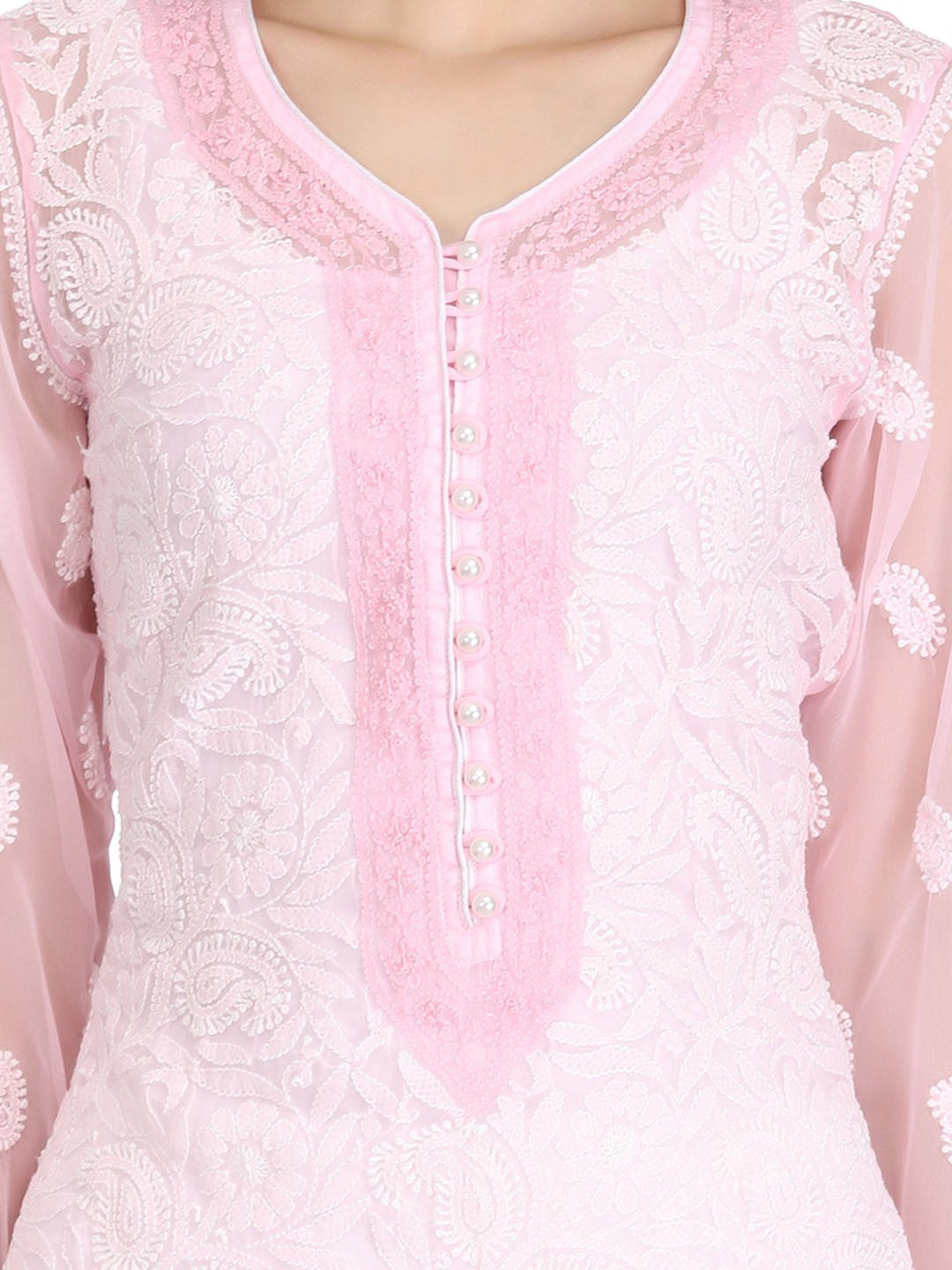 Ada Hand Embroidered Pink Faux Georgette Lucknowi Chikankari Straight  Kurta with Slip A225697