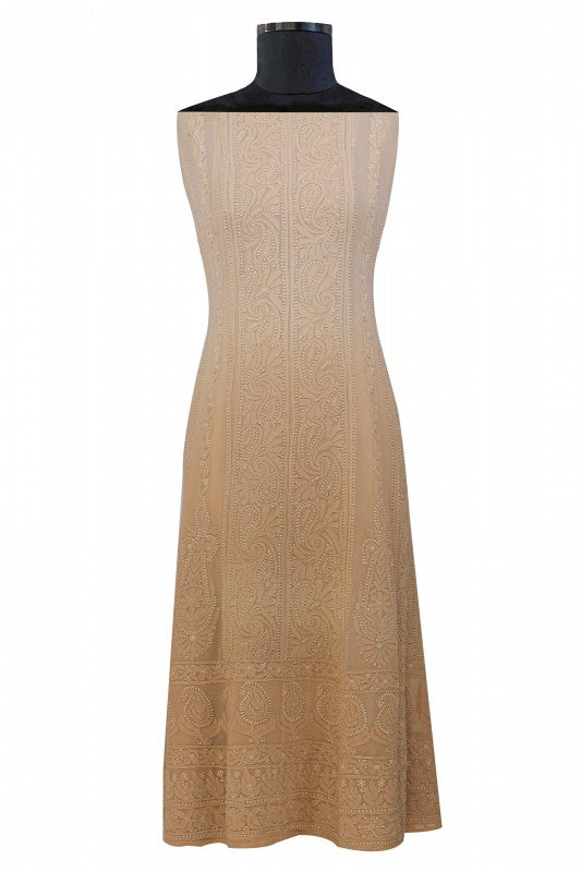 Ada Hand Embroidered Fawn/ Sepia Shaded Georgette Chikan Semi-stitched Anarkali Kurta A484773
