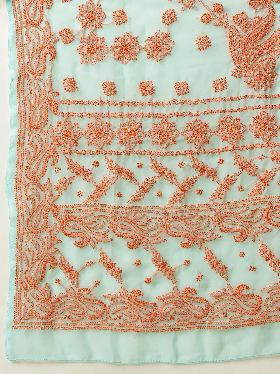Ada Hand Embroidered Sea Green Georgette Lucknow Chikan Saree with Blouse A311192