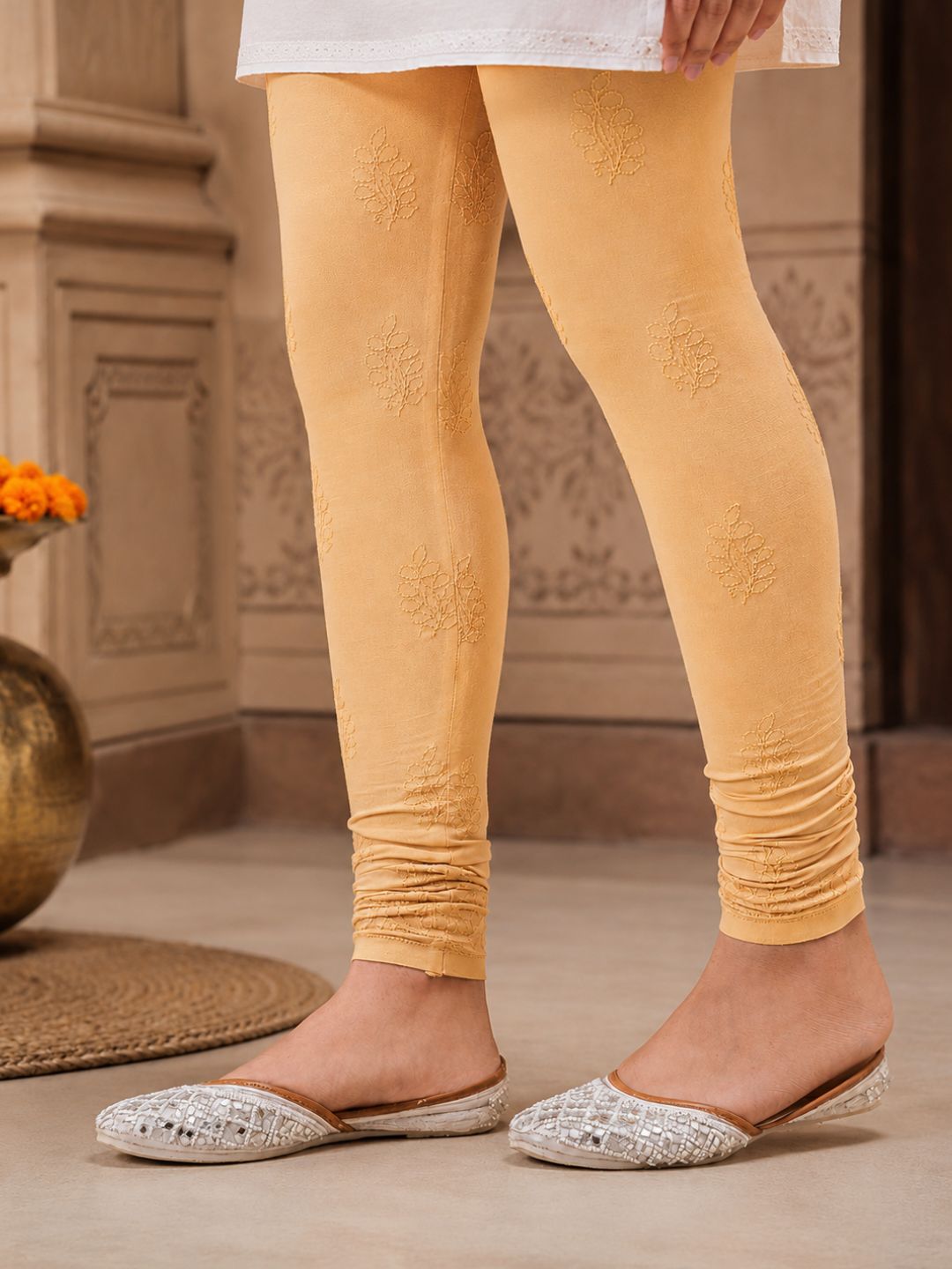 Ada Hand Embroidered Fawn Cotton Lucknowi Chikankari Churidar A359103