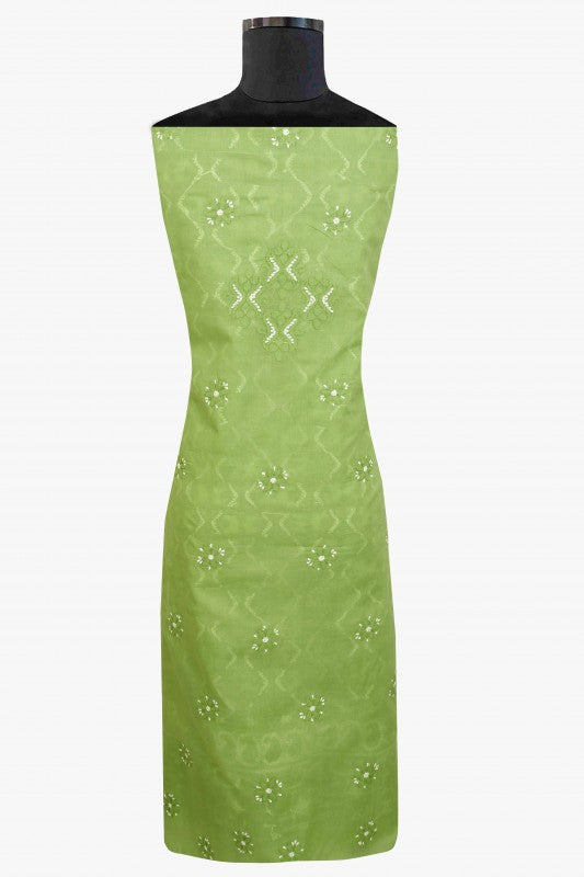 Ada Hand Embroidered Green Cotton Lucknowi Chikan Unstitched Suit Piece-A100178