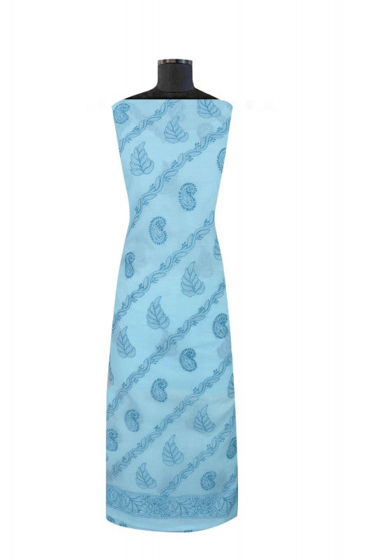 Ada Hand Embroidered Sky Blue Cotton Lucknowi Chikan Unstitched Suit Piece A580733