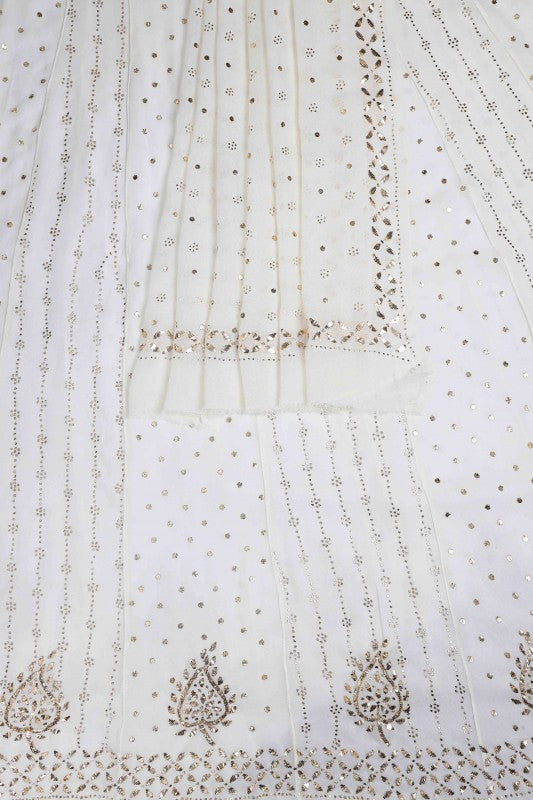 Ada Hand Embroidered White Pure Georgette Semi Stitched Anarkali Kurta Dupatta Set with Muqaish Work A602581