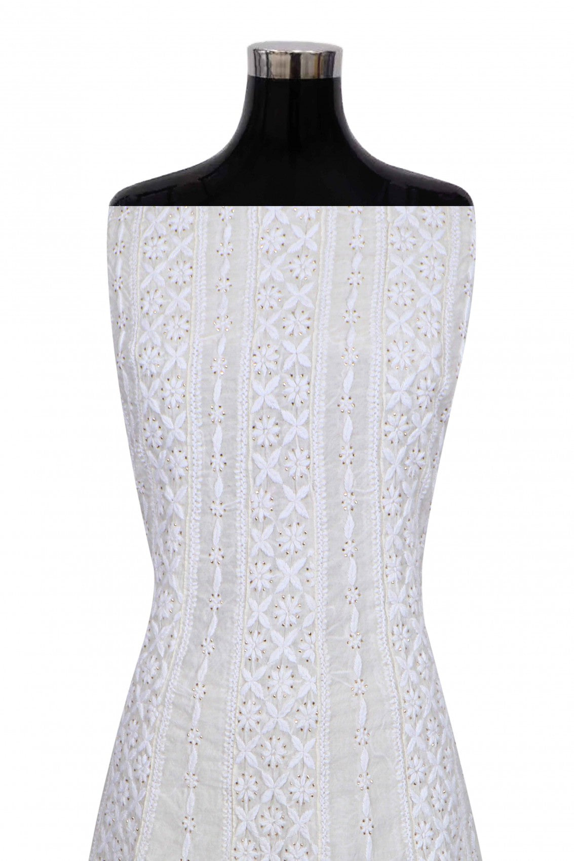 Ada Hand Embroidered Off White Chanderi Lucknowi Chikankari Semi-Stitched Anarkali Kurta Piece With Muqaish Work 01A223577