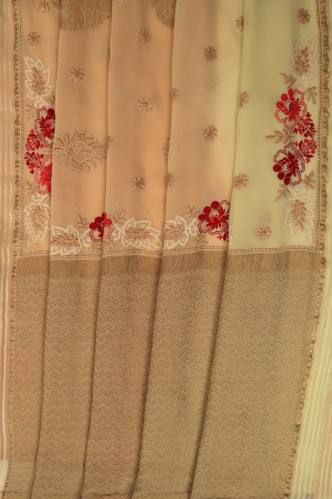 Ada Hand Embroidered Orange And Green Ombre Shade Pure Georgette Lucknowi Chikankari Saree With Blouse A39741