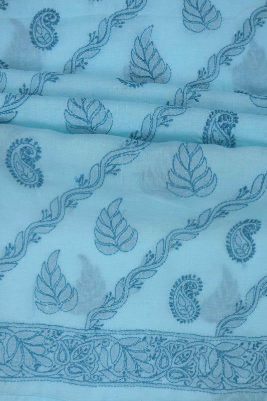 Ada Hand Embroidered Sky Blue Cotton Lucknowi Chikan Unstitched Suit Piece A580733
