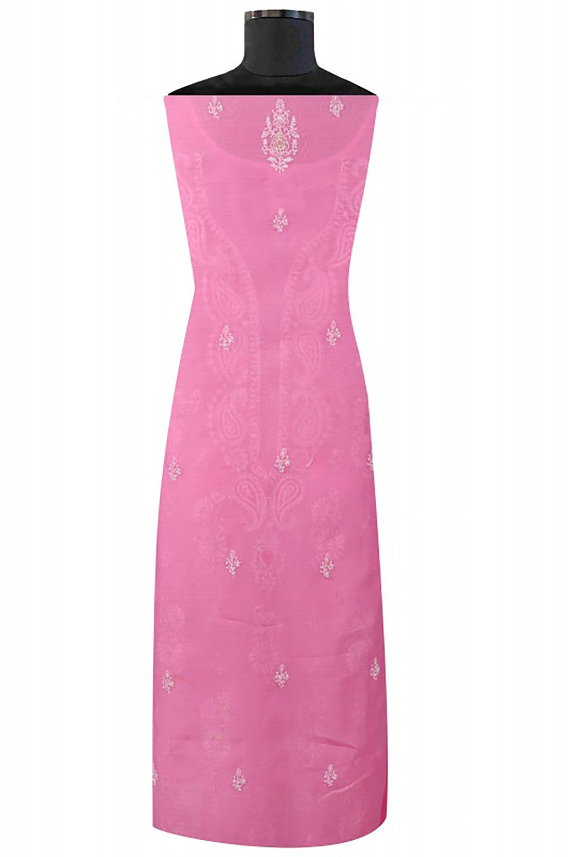 Ada Hand Embroidered Dark Pink Chanderi Lucknowi Chikankari Unstitched Suit Piece With Pearl Work A588557