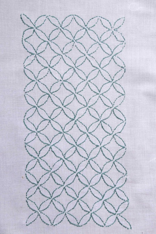 Ada Hand Embroidered White Cotton Lucknowi Chikankari Dining Table Runner Set A475738