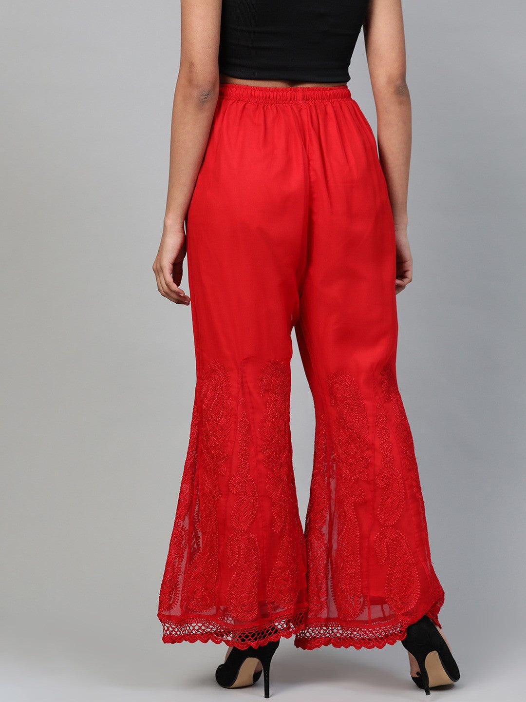 Ada Hand Embroidered Red Georgette Lucknowi Chikankari Plazzo A711122