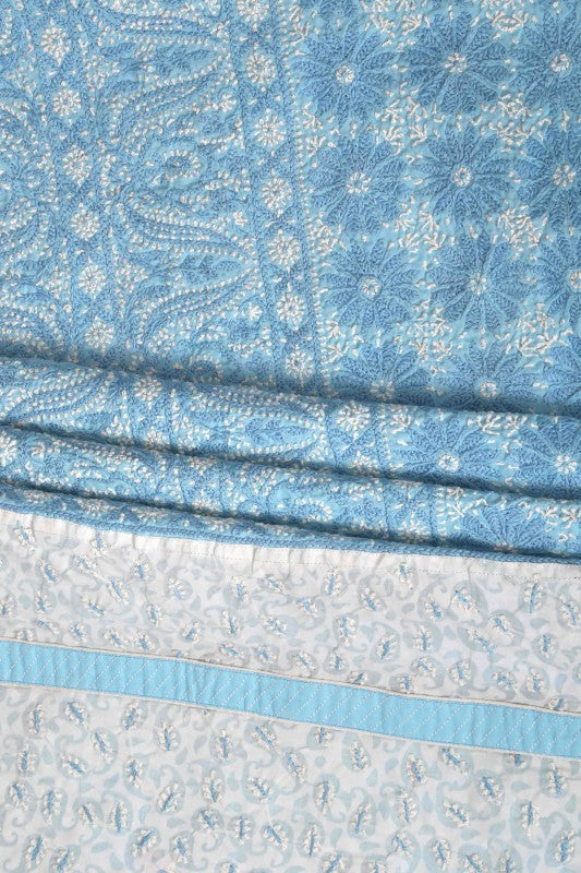 Ada Hand Embroidered Blue Cotton Lucknowi Chikan Unstitched Suit Piece A622466