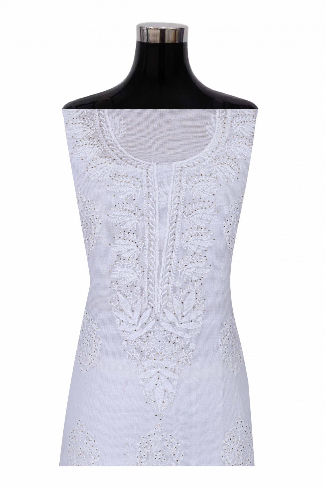 Ada Hand Embroidered White Kota Lucknowi Chikankari Unstitched Suit Piece With Muqaish Work 01A67182