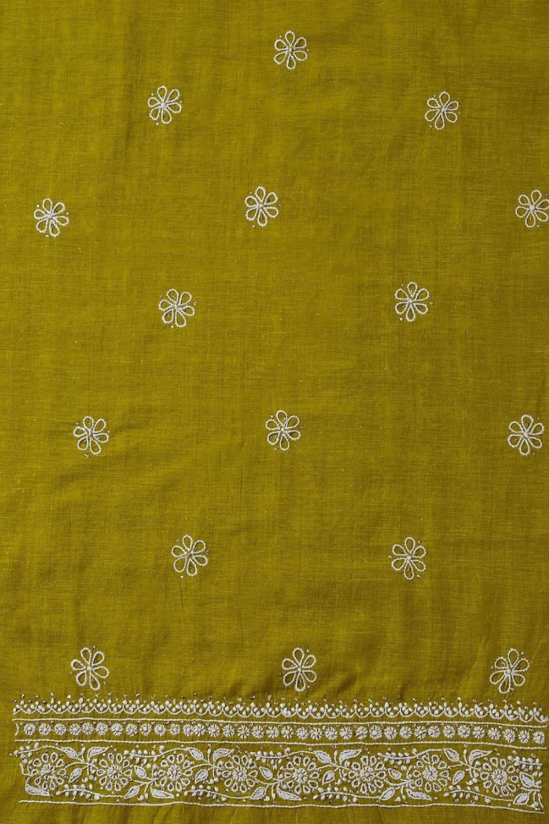 Ada Hand Embroidered Olive Green Khadi Chikankari Unstitched Suit Piece With Muqaish Work A454744