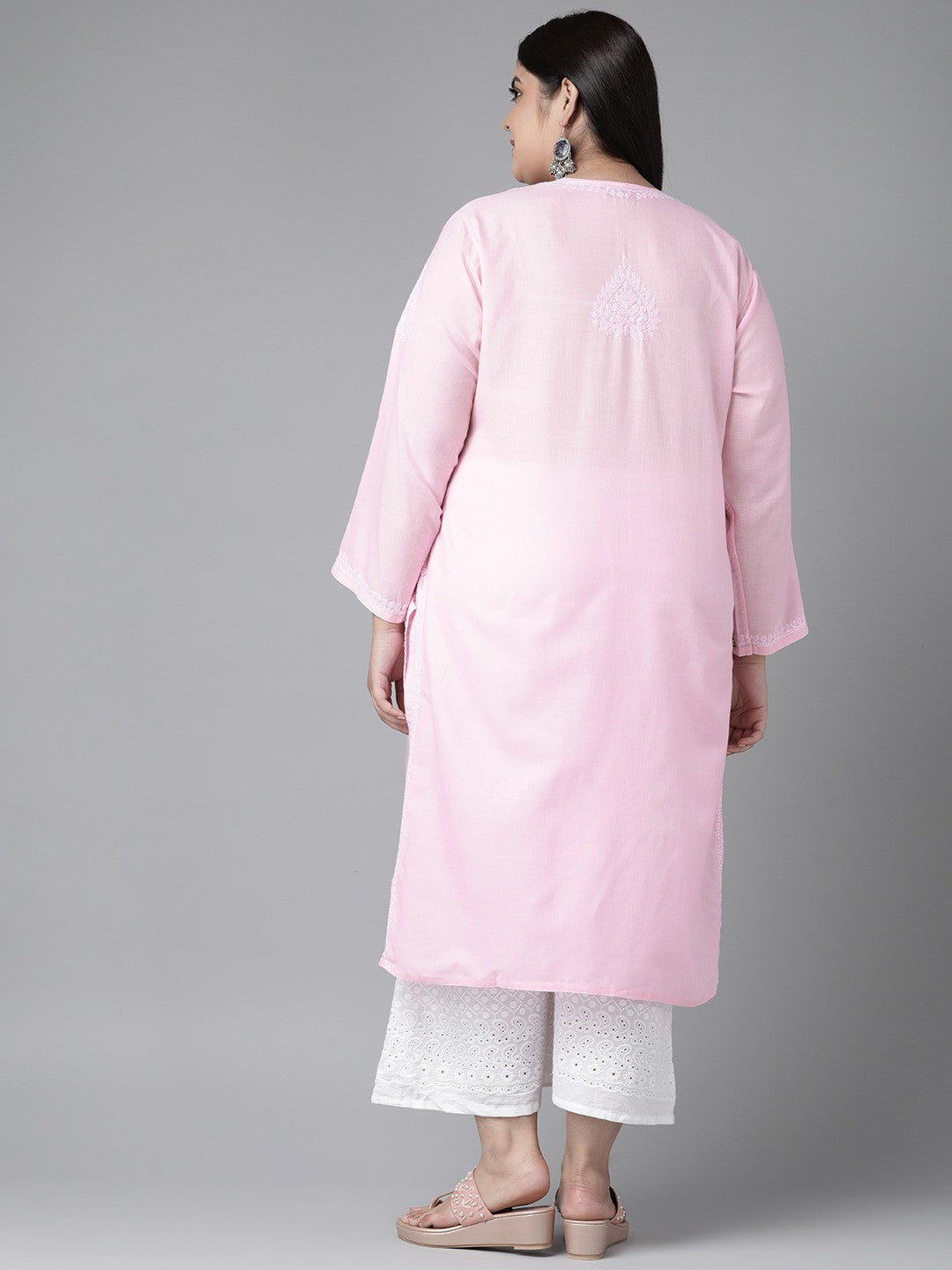 Ada Hand Embroidered Baby Pink Cotton Lucknowi Chikankari Kurta A302192