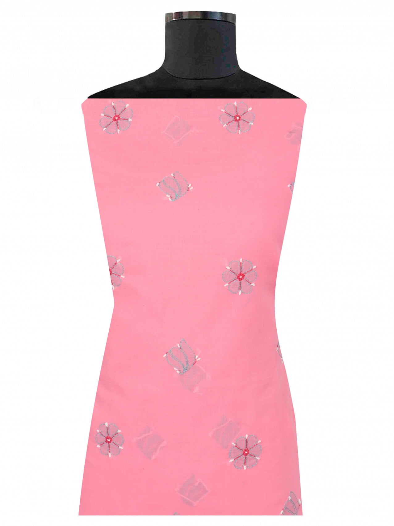 Ada Hand Embroidered Coral Pink Cotton Lucknowi Chikankari Unstitched Suit Piece 01A202426
